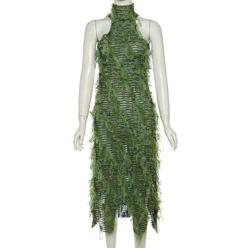 Elegant Backless Tassel Maxi Dress For Christmas Parties
