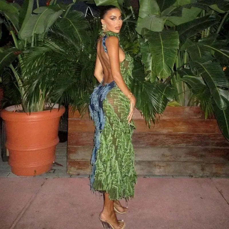 Elegant Backless Tassel Maxi Dress For Christmas Parties