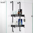 Elegant Black Bathroom Hanging Shelf Organizer with Nail-Free Installation