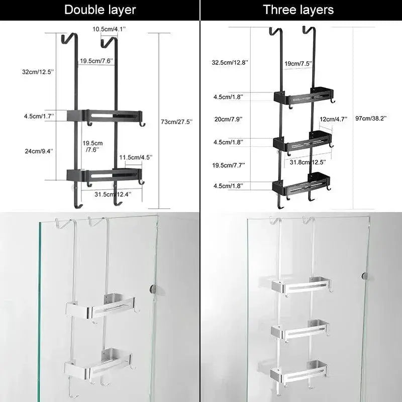 Black Bathroom Hanging Shelf Organizer Nail Free Install
