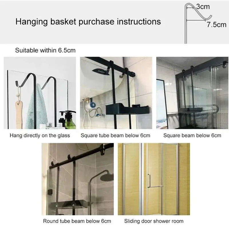 Black Bathroom Hanging Shelf Organizer Nail Free Install