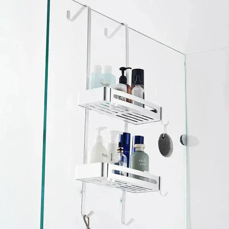Black Bathroom Hanging Shelf Organizer Nail Free Install