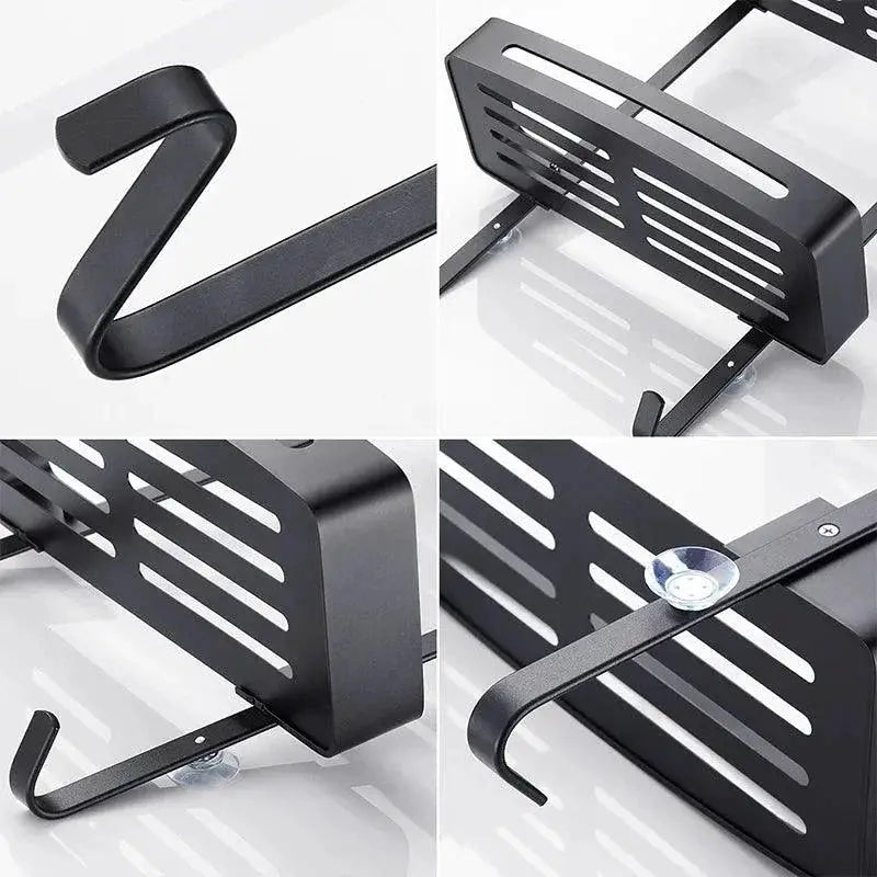 Black Bathroom Hanging Shelf Organizer Nail Free Install