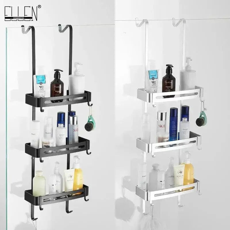 Black Bathroom Hanging Shelf Organizer Nail Free Install