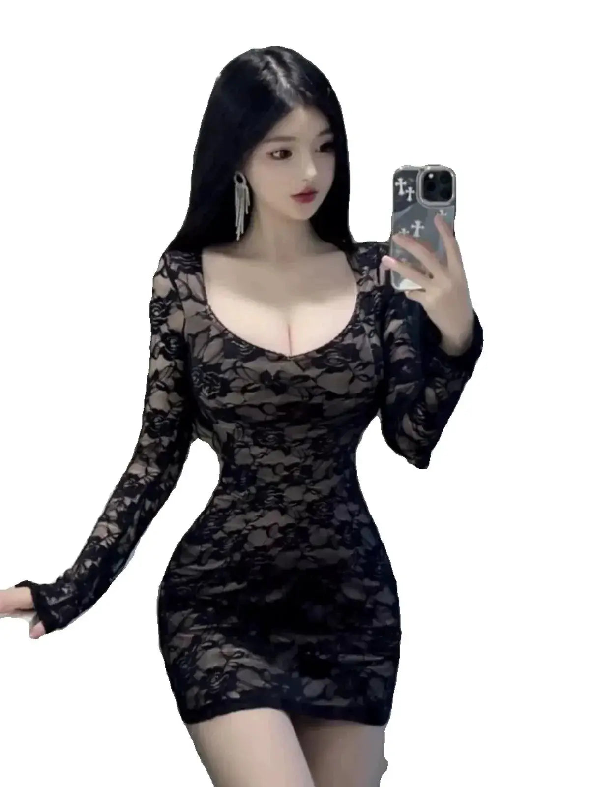 Elegant Black Lace Sheath Dress For Autumn Fashion