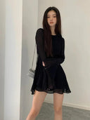 Elegant Black Lace-up Party Dress for Women Confidence Boosting