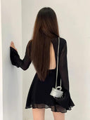 Elegant Black Lace-up Party Dress for Women Confidence Boosting