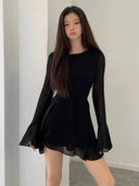 Elegant Black Lace-up Party Dress for Women Confidence Boosting