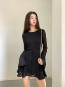 Elegant Black Lace-up Party Dress for Women Confidence Boosting