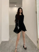 Elegant Black Lace-up Party Dress for Women Confidence Boosting