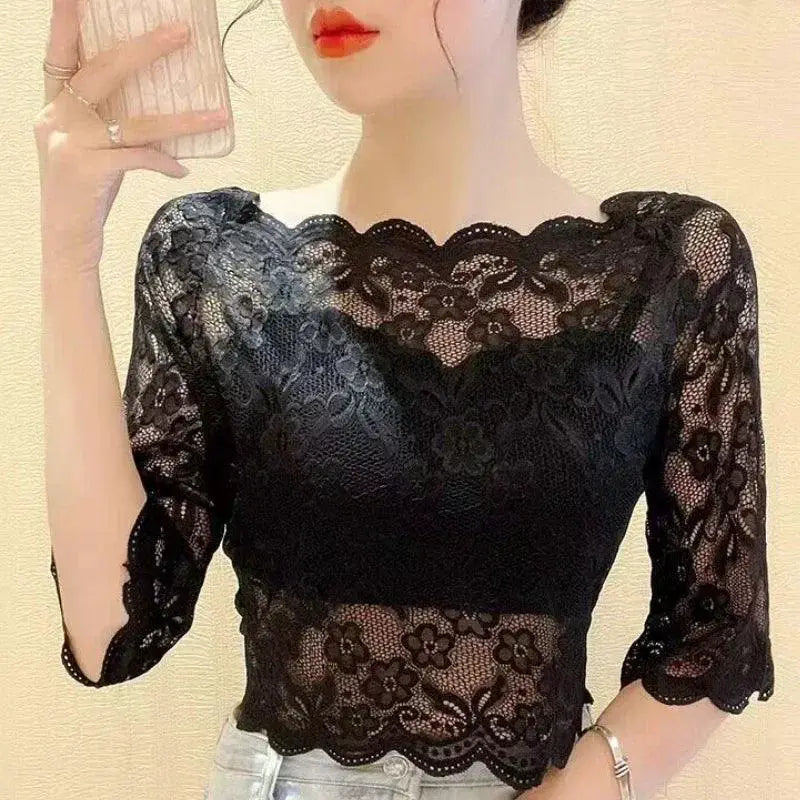 Elegant Black White Lace Blouse For Stylish Summer Fashion