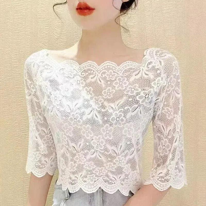 Elegant Black White Lace Blouse For Stylish Summer Fashion