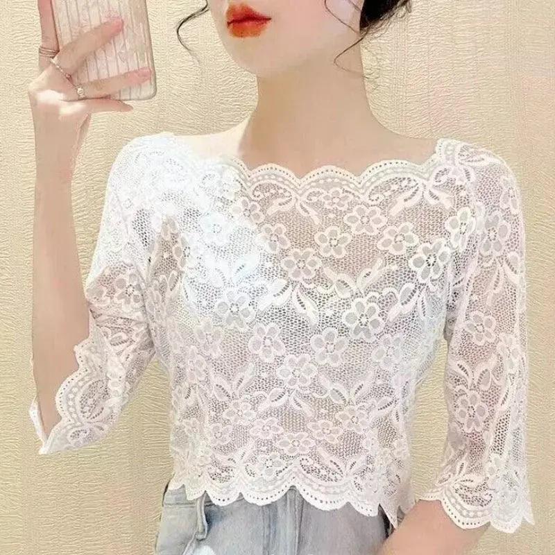Elegant Black White Lace Blouse For Stylish Summer Fashion