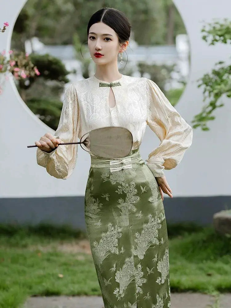 Elegant Chinese Cheongsam Dress Retro Spring Autumn Fashion