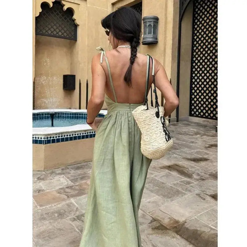 Elegant Cotton Suspender Dress Mori Style Mori Girl Backless