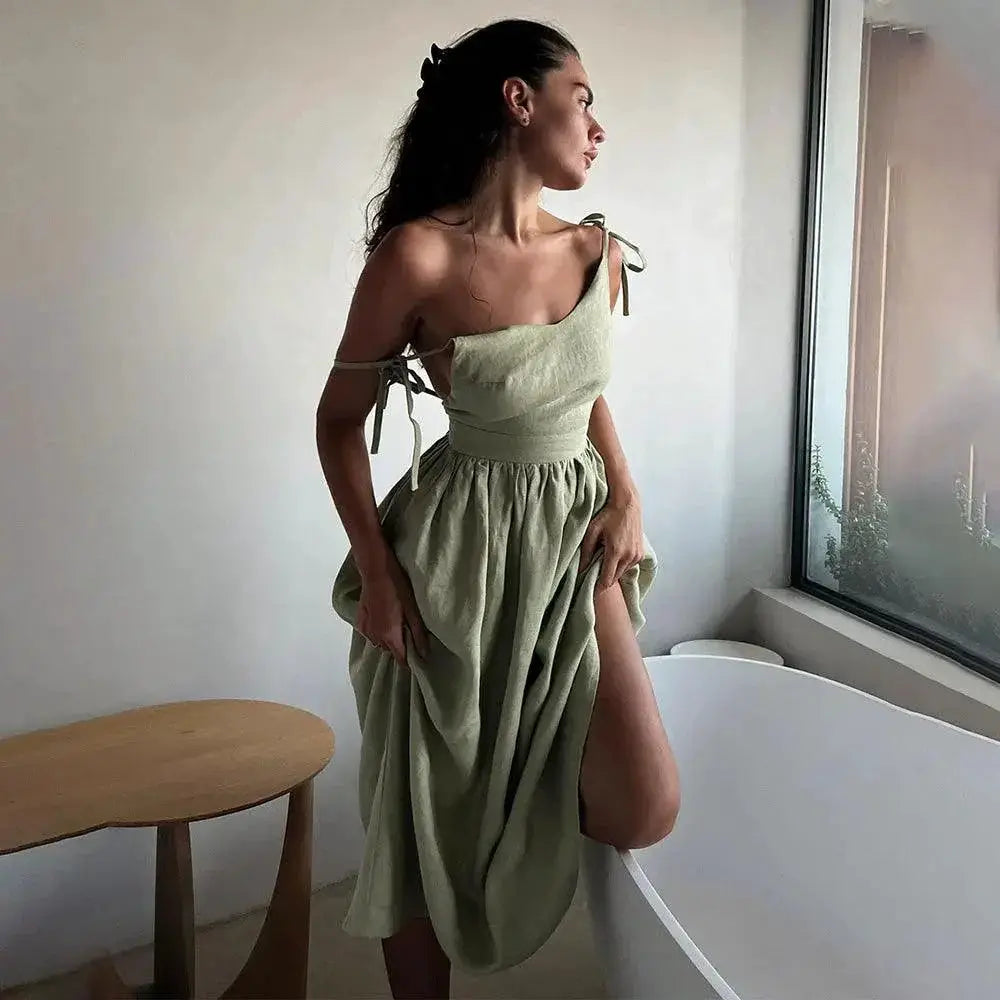 Elegant Cotton Suspender Dress Mori Style Mori Girl Backless