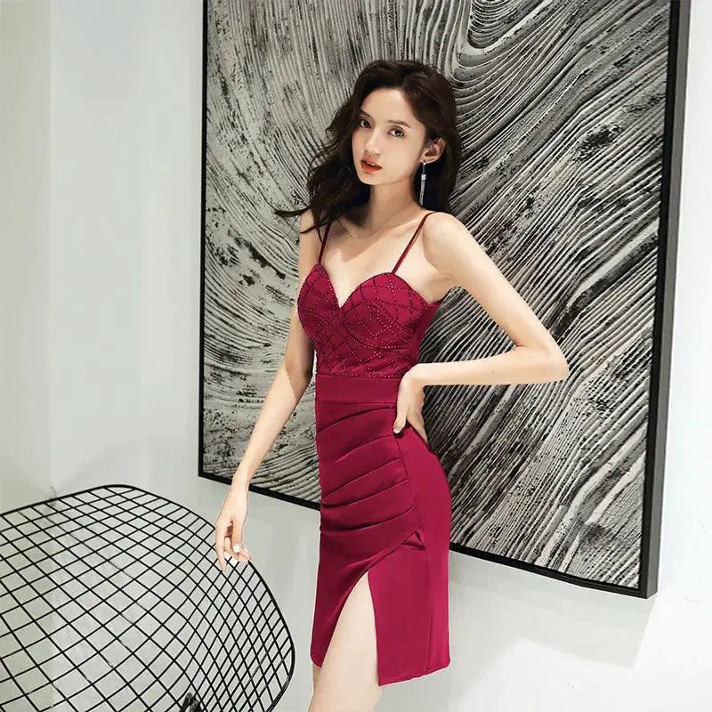 Elegant Crystal Beaded Mini Dress For Evening Wear - White 175/88A product image