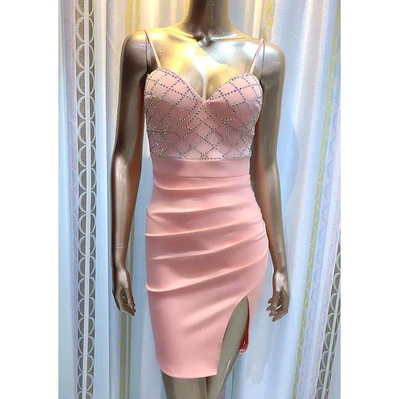 Elegant Crystal Beaded Mini Dress For Evening Wear - White 180/92A product image