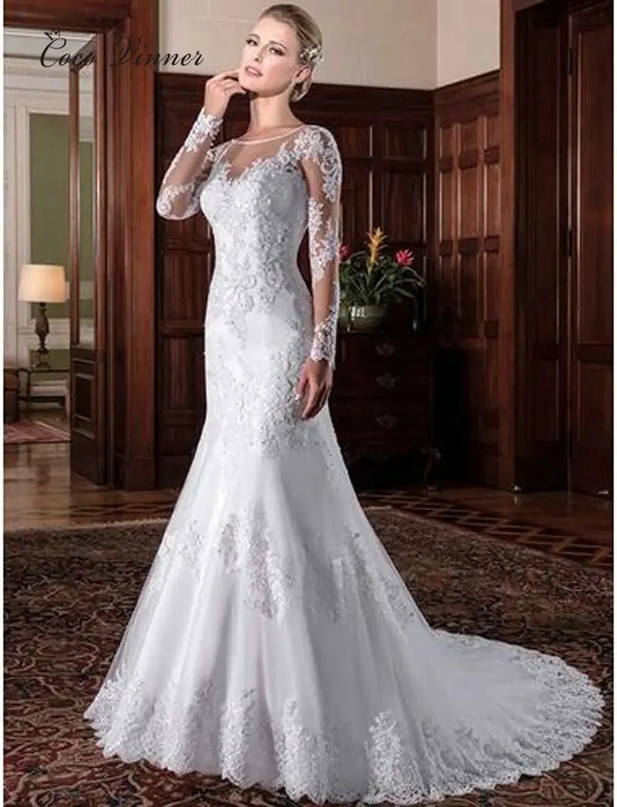 Elegant Customized Europe Style Mermaid Wedding Dress Bride Embroidery Appliques