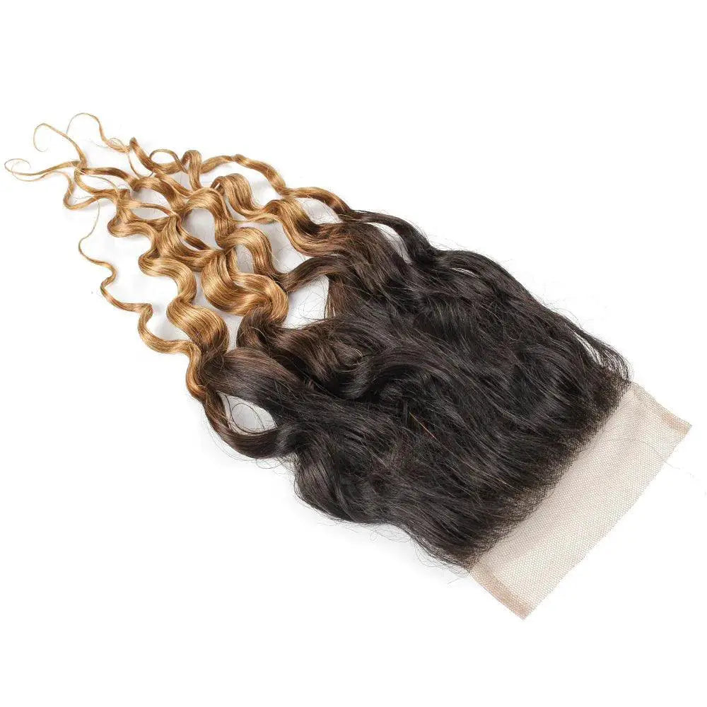 Dark Brown Ombre Honey Blonde Water Wave 4x4 Lace Closure