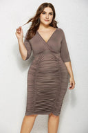 Flattering V-Neck Pleated Dress for Women