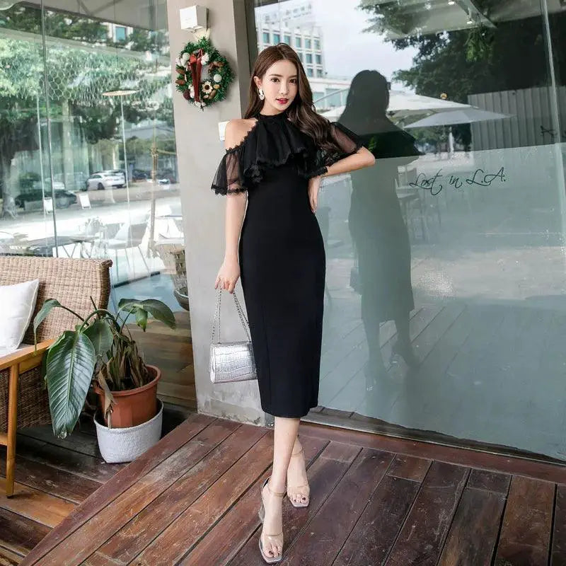 Elegant Fairy French Dress Off Shoulder Lotus Leaf Sleeves