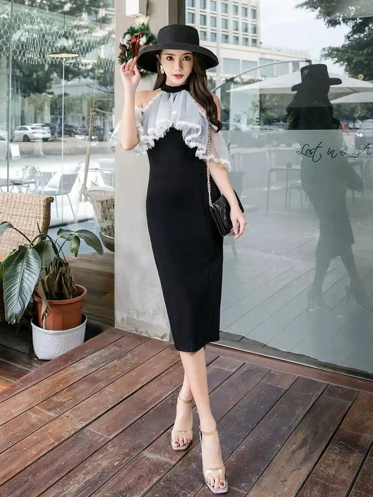Elegant Fairy French Dress Off Shoulder Lotus Leaf Sleeves