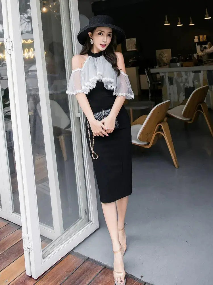 Elegant Fairy French Dress Off Shoulder Lotus Leaf Sleeves