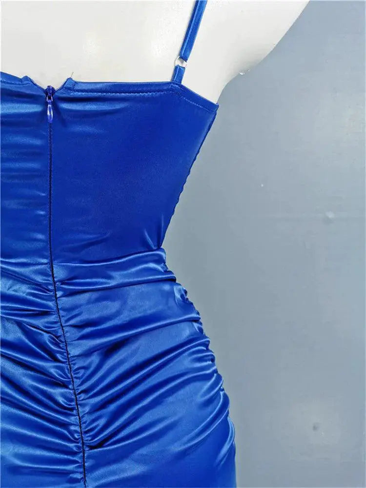 Elegant Fishbone Sling Dress Satin Partywear Chic Design