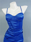 Elegant Fishbone Sling Dress Chic Satin Partywear Design