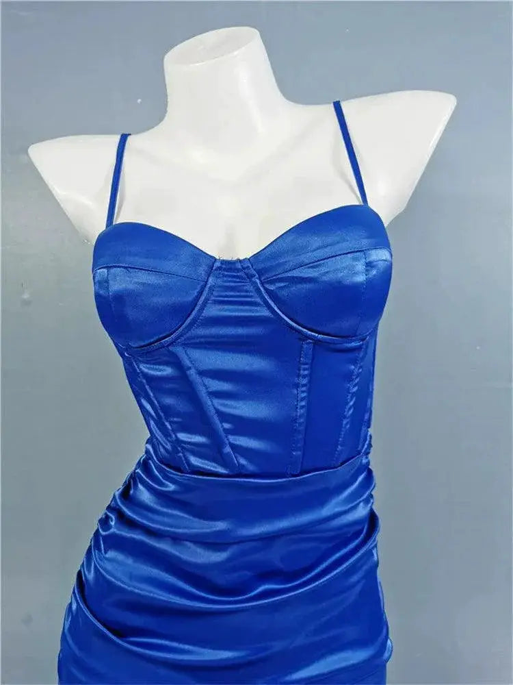 Elegant Fishbone Sling Dress Satin Partywear Chic Design