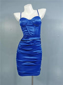 Elegant Fishbone Sling Dress Chic Satin Partywear Design
