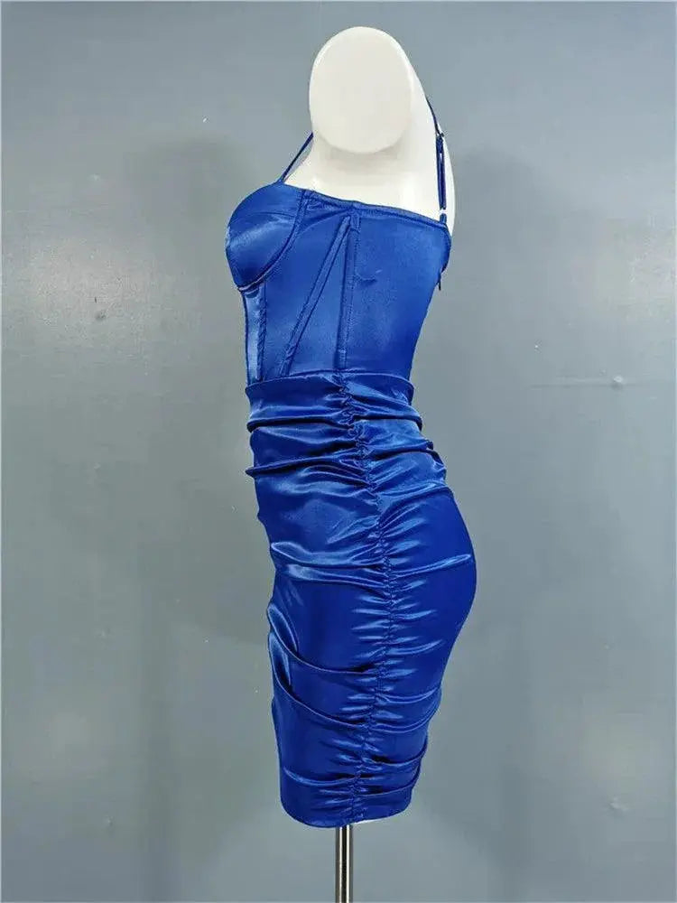 Elegant Fishbone Sling Dress Satin Partywear Chic Design