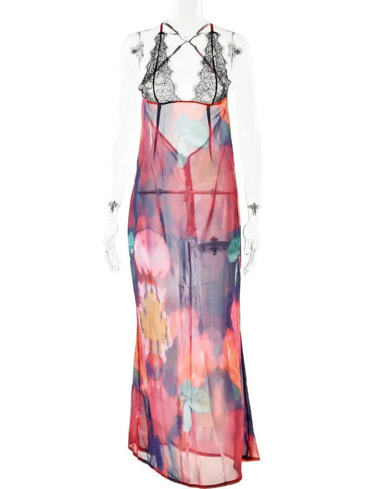 Elegant Floral Chiffon Dress for Exotic Beach Party