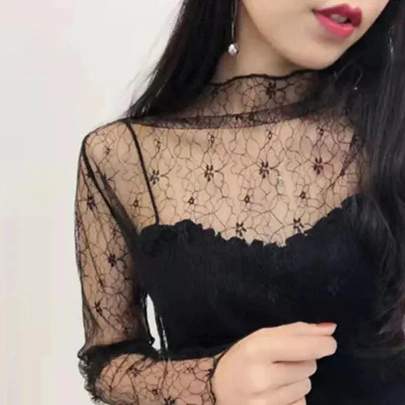 Elegant Floral Lace Mesh Blouse For Women Stylish Top