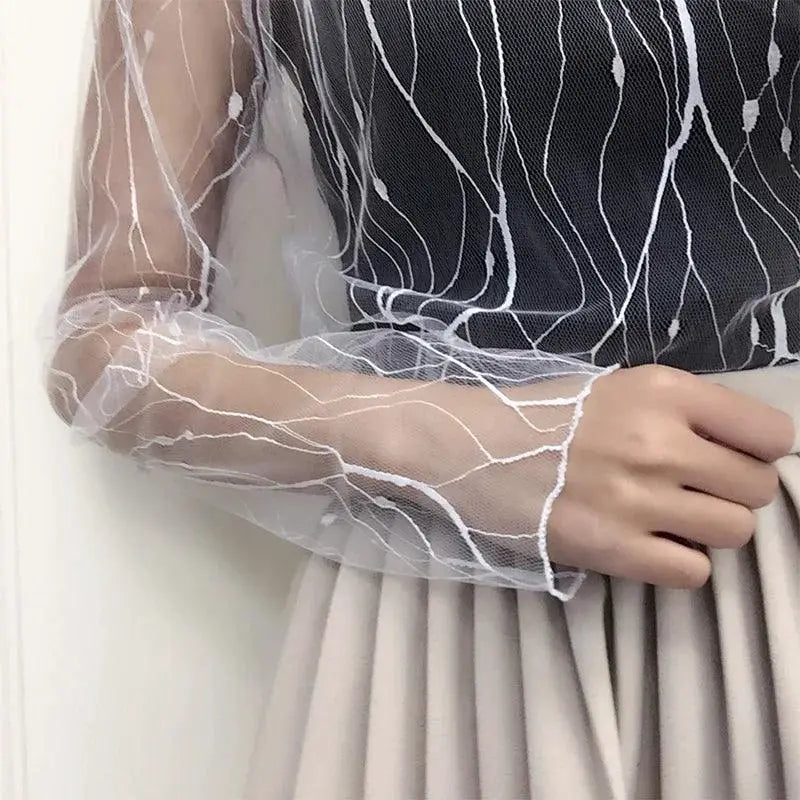 Elegant Floral Lace Mesh Blouse For Women Stylish Top