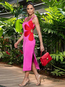 Elegant Floral Midi Dress Chic Split Design Comfort Fit