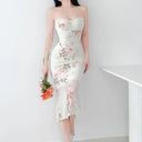 Elegant Floral Midi Dress Off-Shoulder Women's Fashion