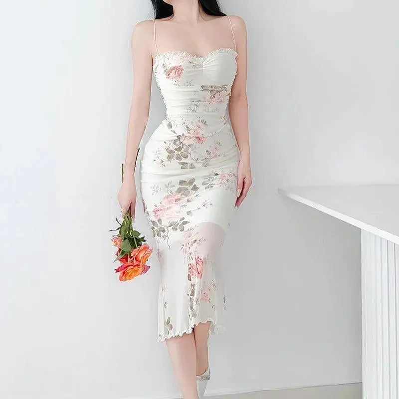 Elegant Floral Midi Dress Off Shoulder Womens Fashion