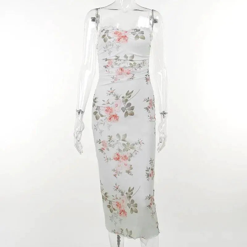 Elegant Floral Midi Dress Off Shoulder Womens Fashion
