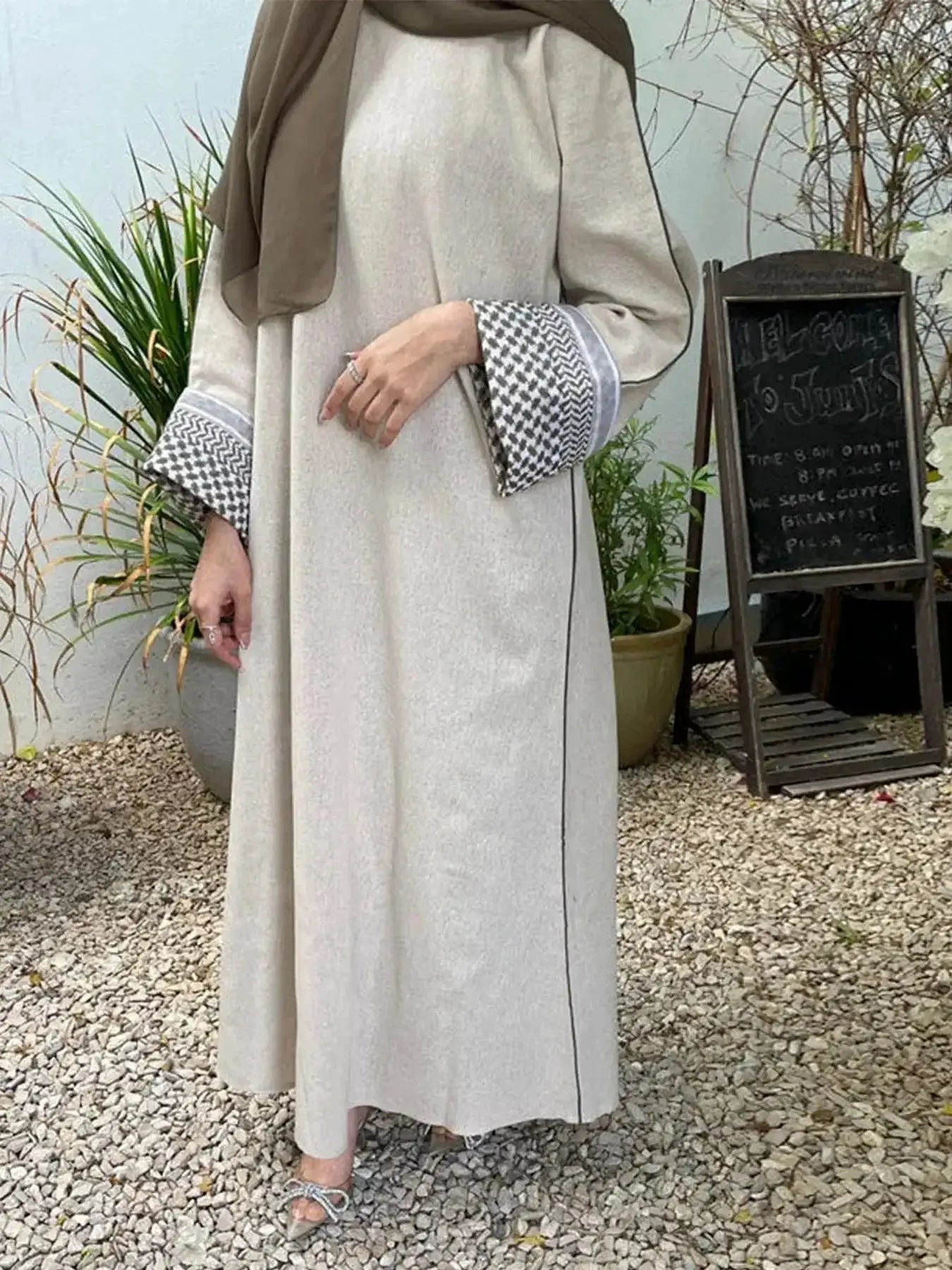 Elegant Flower Print Abaya Dress With Belt For Occasions
