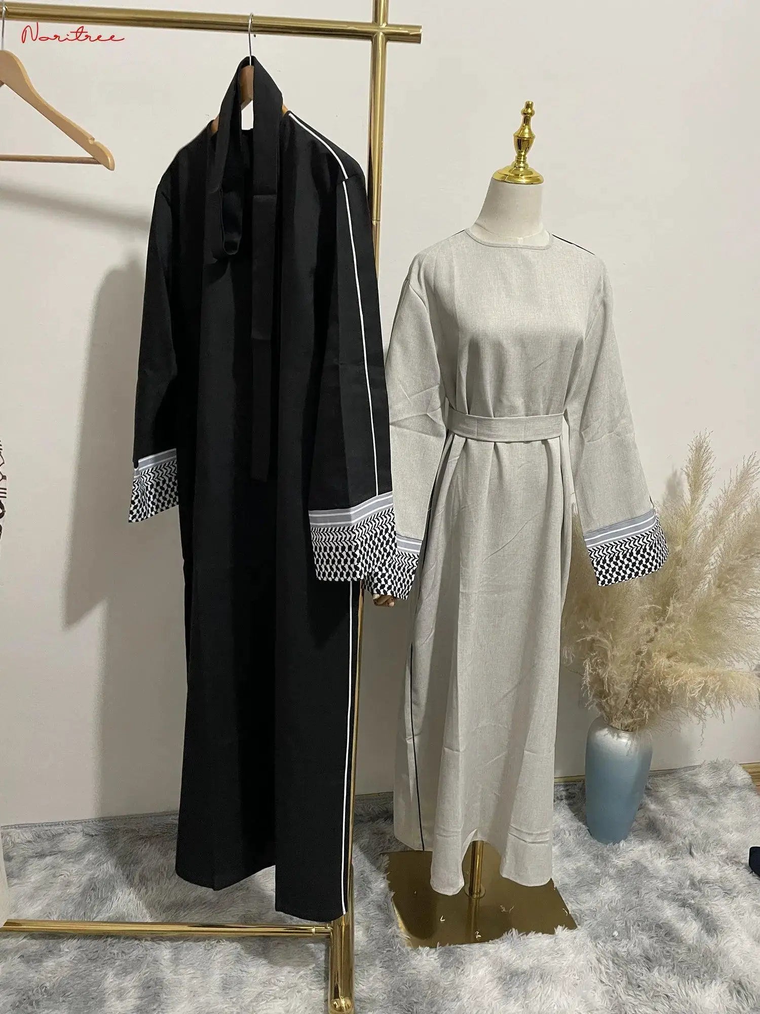 Elegant Flower Print Abaya Dress With Belt For Occasions