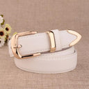 Elegant Genuine Leather Belt with Stylish Gold Buckle