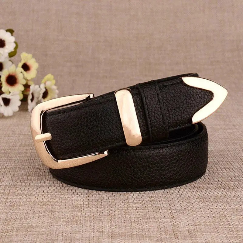 Elegant Genuine Leather Belt With Stylish Gold Buckle