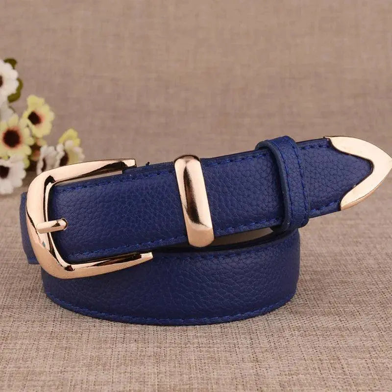 Elegant Genuine Leather Belt With Stylish Gold Buckle