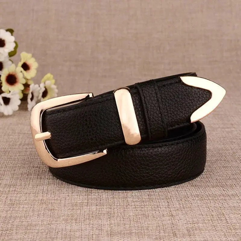 Elegant Genuine Leather Belt With Stylish Gold Buckle