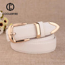 Elegant Genuine Leather Belt with Stylish Gold Buckle