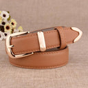 Elegant Genuine Leather Belt with Stylish Gold Buckle
