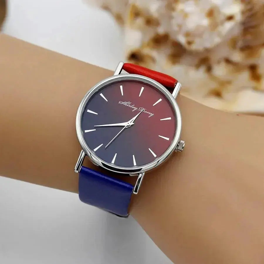 Elegant Gradient Ramp Womens Quartz Wristwatch Timepiece