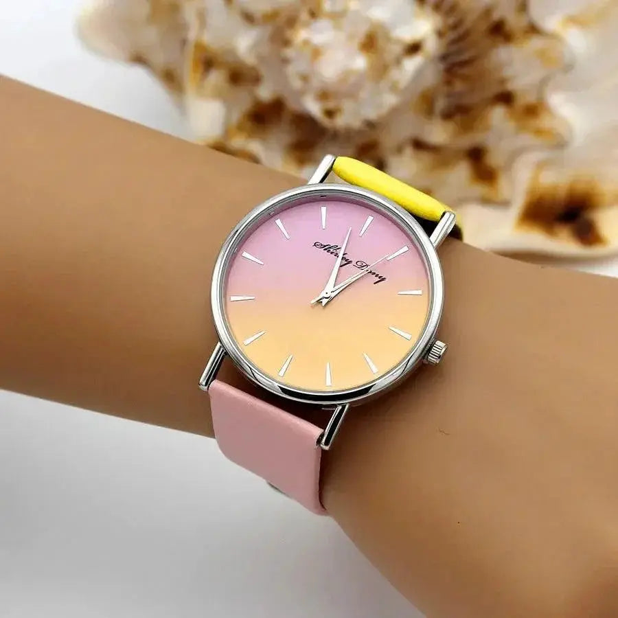 Elegant Gradient Ramp Womens Quartz Wristwatch Timepiece